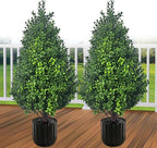 Set of 2 Artificial Potted Plants Boxwood Trees Outdoor Indoor Artificial Topiary Tree with Planter,2.3FT Potted Faux Bushes Evergreen Fake Trees Outside Realistic for Porch Offices Balcony Garden