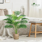 Der Rose 2Pcs Fake Palm Tree 28Inch Large Fake Potted Faux Areca Palm Plant with Hand-Woven Baskets with Handles for Indoor Outdoor Home Office Porch Balcony Bedroom Decor