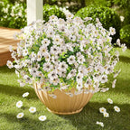 ATTGREAT Artificial Flowers Outdoor Faux Plants UV Resistant Fake Patio Flowers Plastic Greenery Plnats Outside Bulk for Spring Garden Hanging Planter Home Vase Decor, 24 Bundles (White)