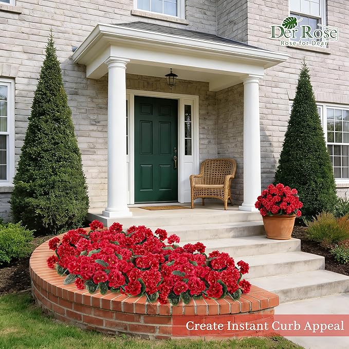 Der Rose 6 Pack Red Artificial Geraniums Flowers for Outdoors UV Resistant Faux Flowers for Outdoor Planters Window Boxes Patio Cemetery Porch Decor