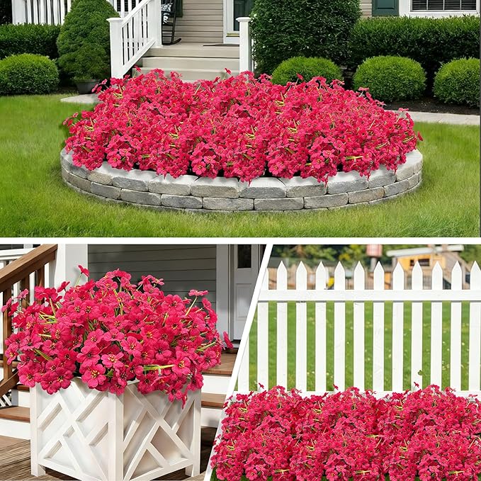 20 Bundles Fuchsia Artificial Flowers for Outdoors, UV Resistant Fake Flowers with Plastic Plants for Outside , Faux magenta Silk Flower for outdoor Planters ,Hot Pink Realistic Plant Decor-Rosy