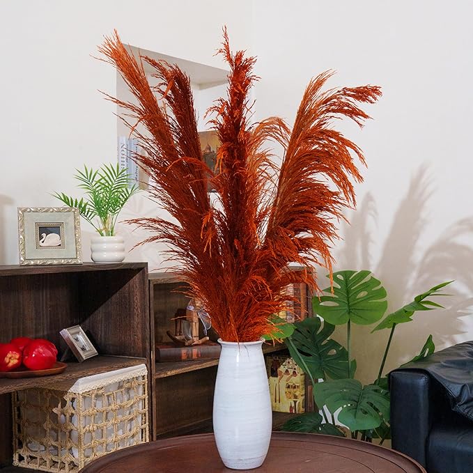 Pampas Grass Decor Tall,Burnt Orange Natural Pampas Grass, Dried Pompas Floral for Vase, Elegant Feather Flowers, Wedding Living Room Farmhouse Decorations(Natural Orange, 8pcs 31.5"(80cm))