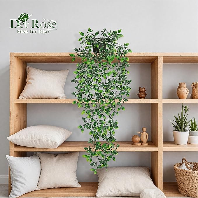 Der Rose 34'' Fake Plants Hanging Artificial Potted Plants Indoor and Outdoor for Home Bathroom Wall Shelf Office Decor (1Pack)