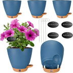 6 Inch Self Watering Pots for Indoor Plants(5-Pack) – Small Plastic Planters with Water Level Window, Drainage Holes & Detachable Trays, Indoor Outdoor Flower Pots for Herbs, Snake,Pothos(Navy Blue)