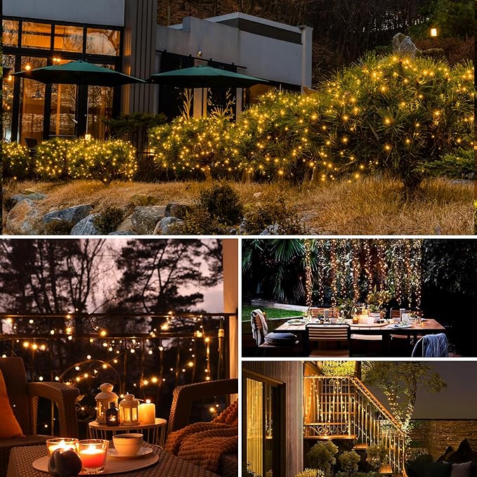 8 Pack Solar String Lights Outdoor, 640LED 264FT Waterproof 8 Modes Copper Wire Solar Twinkle Lights for Outside Garden Patio Tree Christmas Wedding Party Decor