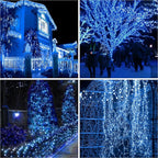 2 Pack Solar String Lights for Outside - 160LED 66FT Solar Fairy Lights Outdoor Waterproof 8 Modes, Copper Wire Solar Powered Twinkle Lights for Tree Garden Christmas Wedding Party Decor, Blue