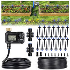 HIRALIY 100FT Automatic Drip Irrigation Kits with Garden Timer, Garden Watering System for Patio Lawn, Quick Connector Design Irrigation System Kit with Easy Programmable Water Timer