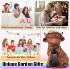 Garden Highland Cow Statue Solar Outdoor Decor with Flower Decoration，Funny Triple Highland Cow Decor Birthday Gifts for Women Mom，Highland Cows Figurine for Yard Garden Patio Lawn Ornaments