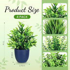 Der Rose 4 Pack Fake Plants Small Artificial Plants in Blue Pots Faux Plants Indoor for Home Kitchen Table Blue Bathroom Decor Accessories