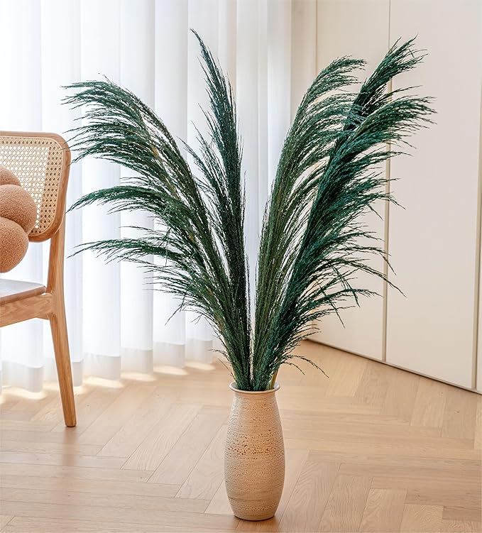 Pampas Grass Decor Tall,Long Pampas, Large Pompas Floral, Elegant Feather Flowers for Wedding Decorations, Living Room Decor (Natural Teal, 4pcs 43.3"(110cm))