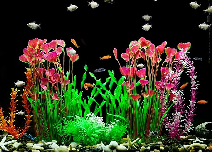 MyLifeUNIT Aquarium Plants, 2 Pack Tall Plastic Plants for Fish Tank Decorations, 15.75 Inches (Pink)