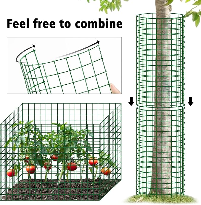 17'' Tree Trunk Protector, 12 Pack Wire Plant Protector from Animals, Metal Tree Guards with Metal Stakes & Zip Ties,Mesh Tree Bark Protector from Deer Animals Trimmers Mowers