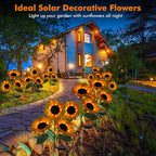 Meagoo Solar Sunflower Lights, 800mA Solar Garden Light with Real Looking Flowers Outdoor Waterproof Solar Stake Lights for Back Yard, Flower Bed, Pathway, Patio, Porch, Spring Decoration (2 Pack)