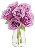 KaBloom - Bouquet of 6 Fresh Cut Purple Roses (Farm-Fresh, Long-Stem) with Vase - Fresh Flowers for Birthday, Valentine's & Mother's Day