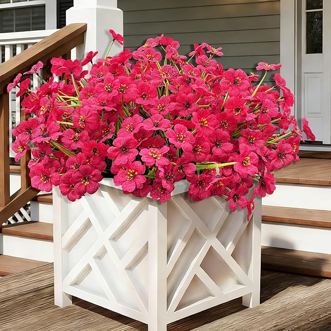 20 Bundles Fuchsia Artificial Flowers for Outdoors, UV Resistant Fake Flowers with Plastic Plants for Outside , Faux magenta Silk Flower for outdoor Planters ,Hot Pink Realistic Plant Decor-Rosy
