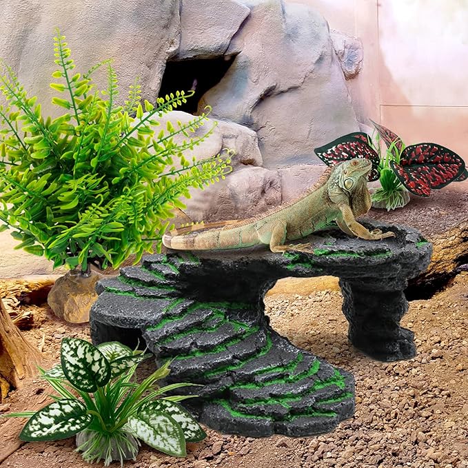 Moonorange Reptile Artificial Plants, Terrarium Plants Decorations Supplies, Aquarium Fish Tank Plants, Amphibian Habitat Hideout Tank Accessories(L Set-3pcs/E)