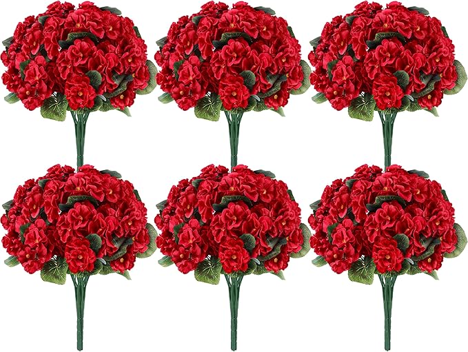Der Rose 12 Pack Red Artificial Geraniums Flowers for Outdoors UV Resistant Faux Flowers for Outdoor Planters Window Boxes Patio Cemetery Porch Decor