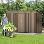 DWVO 9 x 4' Outdoor Storage Shed, Large Metal Tool Sheds, Heavy Duty Storage House with Lockable Doors & Air Vent for Backyard Patio Lawn to Store Bikes, Tools, Lawnmowers, Brown