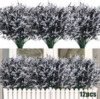Artificial Plants Spring Black Artificial Outdoor Flowers UV Flowers Outdoor Artificial Greenery for flower arrangements Indoor Outside Hanging Plants Garden Porch Window Home Farmhouse Décor(B+W)