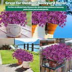 Lnoicy 12 Pcs Artificial Flowers for Outdoor,Plastic Flowers Decoration, UV Resistant Faux Flowers Shrubs, Artificial Plants for Indoor Outside Garden Home Wedding Farmhouse(Fuchsia)