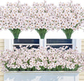 Bassion 24 Bundles Artificial Flowers for Outdoors Decoration, UV Resistant White Silk Fake Faux Flowers Artificial Plants for Outside Window Box Porch Garden Home Decor