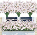 Bassion 24 Bundles Artificial Flowers for Outdoors Decoration, UV Resistant White Silk Fake Faux Flowers Artificial Plants for Outside Window Box Porch Garden Home Decor