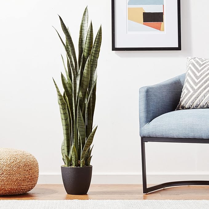 Nearly Natural 46in Artificial Snake Plant, Sansevieria Faux Greenery for Indoor Home Office Decor