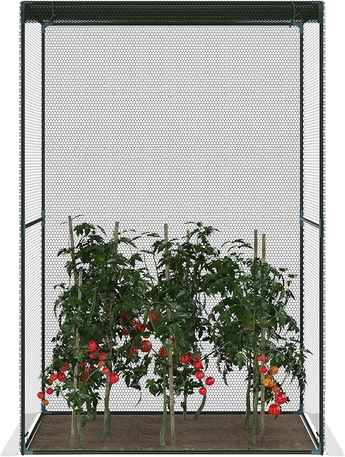 Outsunny 4' x 4' x 6' Crop Cage, Plant Protection Tent with Zippered Doors for Vegetable Garden, Backyard, Dark Green