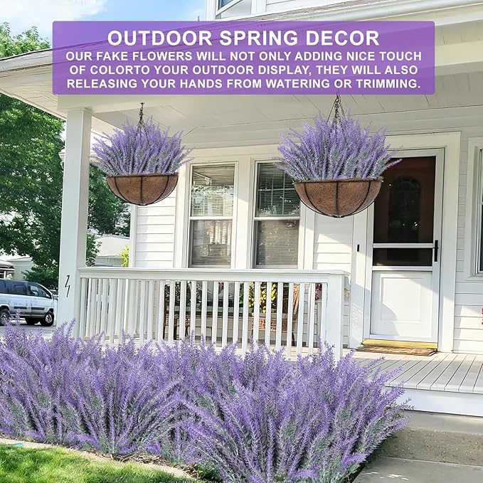 TURNMEON 20 Bundles Artificial Lavender Flowers for Outdoors Summer Decor,UV Resistant No Fade Fake Plants Plastic Faux Plants for Home Window Box Planter Porch Garden Home Cemetery Decor(Gray Purple)