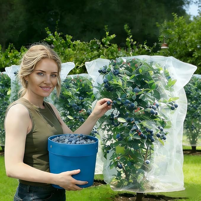 Fruit Tree Netting (3P 3.3x2.6 FT + 3P 5x4 FT)- Easy Install Plant Protection Cover, Reusable Garden Mesh Bag for Blueberry Bushes/Tomato - Block Birds/Insect/Squirrels