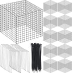 Zubebe 10 Pack Small Wire Plant Protectors Square Plant Protectors from Animals Mesh Cage Chicken Wire Cloche for Shrubs with Ground Stakes and Nylon Ties(Thickness 2mm,Dark Green)