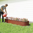 Outsunny 8' x 2' x 1' Galvanized Raised Garden Bed Kit, Outdoor Metal Elevated Planter Box with Safety Edging, Easy DIY Stock Tank for Growing Flowers, Herbs & Vegetables, Dark Brown