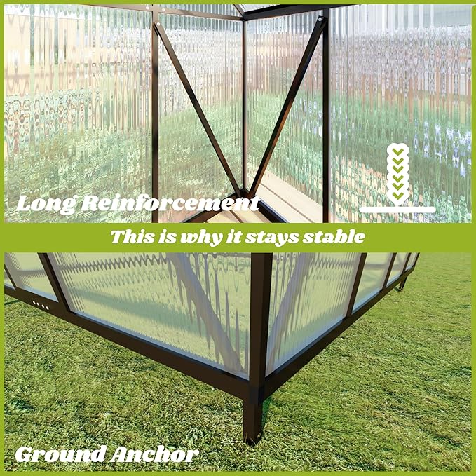 6x8 FT Greenhouse for Outdoors, Walk-in Greenhouse with Quick Setup Structure and Roof Vent, Aluminum Large Green House for Outside, Garden Backyard, Dark Gray