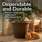 Sunnydaze 20-Inch Anjelica Large Plastic Pot for Plants - Outdoor Double-Walled Large Plastic Planter with Drillable Drainage Holes - Rust - 2pk
