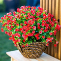 Artificial Flowers for Outdoors Fake Plants - 12 Bundles Faux UV Resistant No Fade Plastic Greenery Home Garden Porch Patio Decoration Boxwood Shrubs (Red)