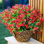 Artificial Flowers for Outdoors Fake Plants - 12 Bundles Faux UV Resistant No Fade Plastic Greenery Home Garden Porch Patio Decoration Boxwood Shrubs (Red)
