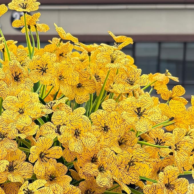 20 Bundles Artificial Flowers for Outdoors, UV Resistant Fake Flower with Plastic Plants, Faux Silk Flowers for Outdoor Planters , Fake Realistic Plant for Outside Front Porch Patio Decor-Yellow