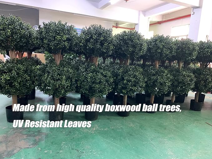 3Ft-35'' Artificial Boxwood Double Ball Topiary Trees,2PACK Faux Topiaries Tree Store Garden Indoor&Outdoor for Porch Home Decor