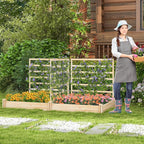 S AFSTAR Raised Garden Bed with 3 Trellis & 2 Planter Boxes, Outdoor Wooden 88" L x 45" W x 43" H Planter Box Kit for Flower Herb Vegetable Fruit Climbing Vines, Gardening Planter for Garden Patio