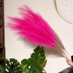 Premium Faux Hot Pink Pampas Grass – Fuchsia 43.3″ 8pcs Tall Fluffy Decor, No Assembly 18-Branch One-Piece Stems for Floor Vase Decor, Luxury Silk-Feel Feather Flowers (8 pcs/110cm)