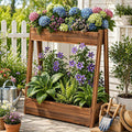 2-Tier Elevated Raised Garden Bed, 36" H Fir Wood Planter Box with 23" Growth Space for Tall/Climbing Plants, Drainage Holes & Non-Woven Liner, Outdoor Garden Planter for Patio Balcony Backyard