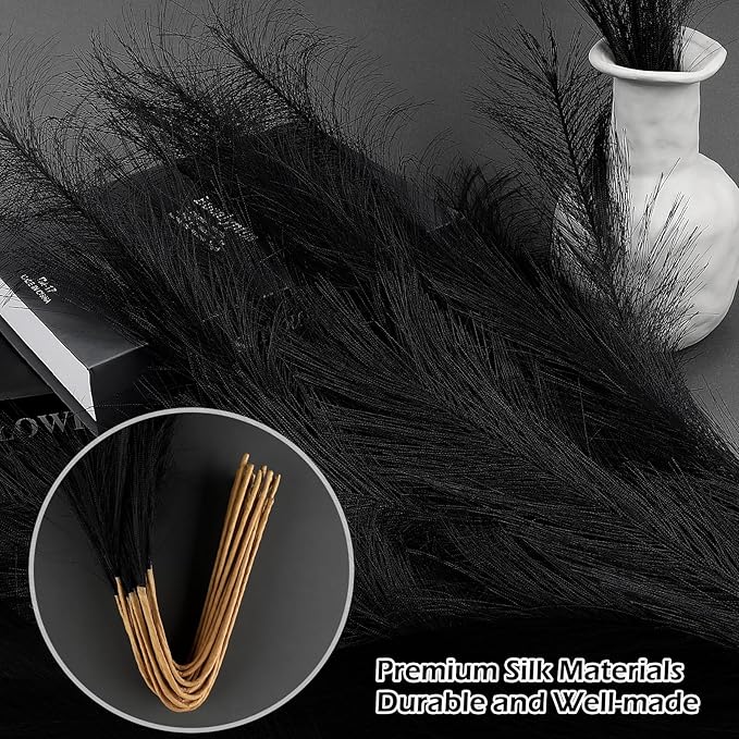 SeptCat 30 Pcs Pampas Grass Black Decor 21.7" Fluffy Faux Short Pampas Grass Artificial Small Pompas Grass Flower Vase Filler for Home Wedding Living Room Wall Party Decoration