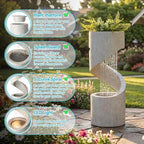 Glitzhome Outdoor Water Fountain with LED Light, Decorative Tiered Curved Waterfall Fountain with Stone Planter, Faux Terrazzo Spiral Shaped Outdoor Fountains for Garden Deck Patio Porch, 31.25”H