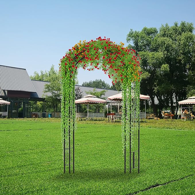 Arbuxzuy 102in Steel Garden Arch Arbor Trellis for Climbing Plants Outdoor,Yard,Wide Sturdy Durable Garden Arch for Lawn,8.5ft Climbing Plants Decorative Wire Lattice,Outdoor Wedding Arch(Black)