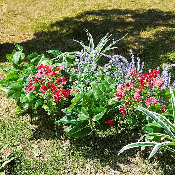 Starttag 20PCS Artificial Plants for Outdoor Decor Realistic Faux Greenery & Flowers Fake Plastic Leaves with Stems UV Resistant Outside Bushes for Garden Patio and Porch