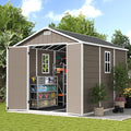 UDPATIO Outdoor Resin Storage Shed 8 x 10 FT, Plastic Storage Shed with Floor Large Outdoors Garden Tool Storage Shed Outside Clearance Shed with Lockable Door for Bike, Backyard, Patio, Brown