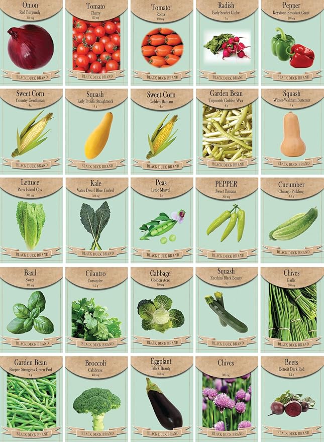 Set of 25 Premium Variety Herbs and Vegetables - Deluxe Garden Choices for Premium Gardening! - (25 Premium Vegetable Seeds)
