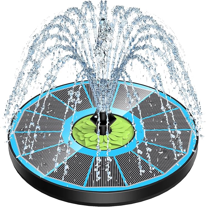 SZMP Upgraded 3.5W Full Glass Panel Solar Fountain for Bird Bath, Floating No-Installation Solar Powered Water Fountain Pump with 7 Nozzles, for Garden, Pond Decor (Blue)