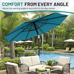 AreShark 9 FT Patio Umbrella for Outdoor, Outdoor Table Umbrella with Push Button Tilt and Crank, Outdoor Patio Umbrellas with 8 Sturdy Ribs for Market, Garden, Pool (Lake Blue)