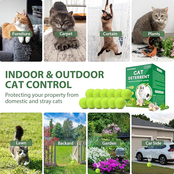 Cat Deterrent Outdoor, 12 Pack Natural Peppermint Oil Cat Deterrent Indoor for Home Against Scratch and Chew Furniture Plants Pet Safe, Keep Stray Feral Cats Out of Yard Garden Lawn